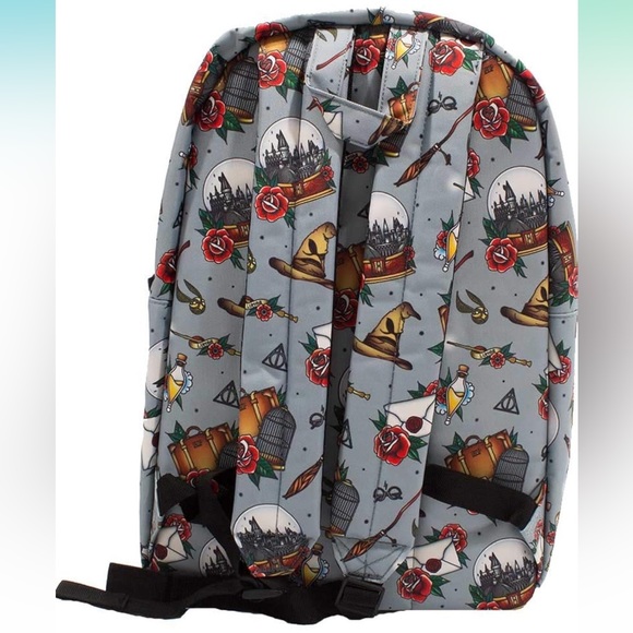 NWT Loungefly Harry Potter Tattoo Relics Gray Backpack Rare - Picture 3 of 3